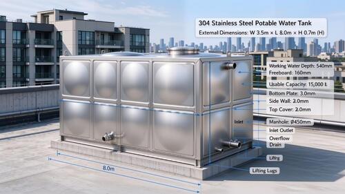 τελευταία εταιρεία περί 15,000L 304 Stainless Steel Potable Water Tank for Commercial Apartment Rooftop Water Supply
