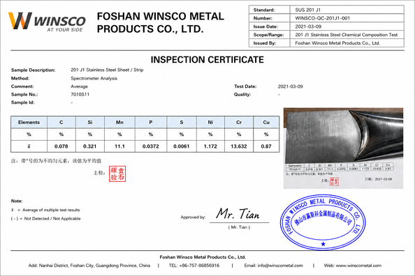 Κίνα (GuangDong)Foshan Winsco Metal Products Co., Ltd. Πιστοποιήσεις